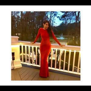 Red maxi long sleeve dress